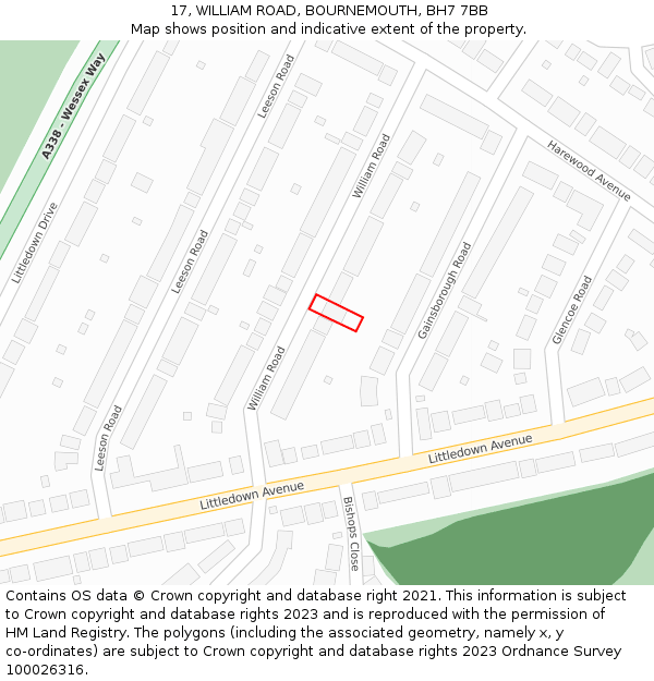 17, WILLIAM ROAD, BOURNEMOUTH, BH7 7BB: Location map and indicative extent of plot