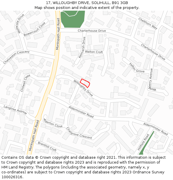 17, WILLOUGHBY DRIVE, SOLIHULL, B91 3GB: Location map and indicative extent of plot
