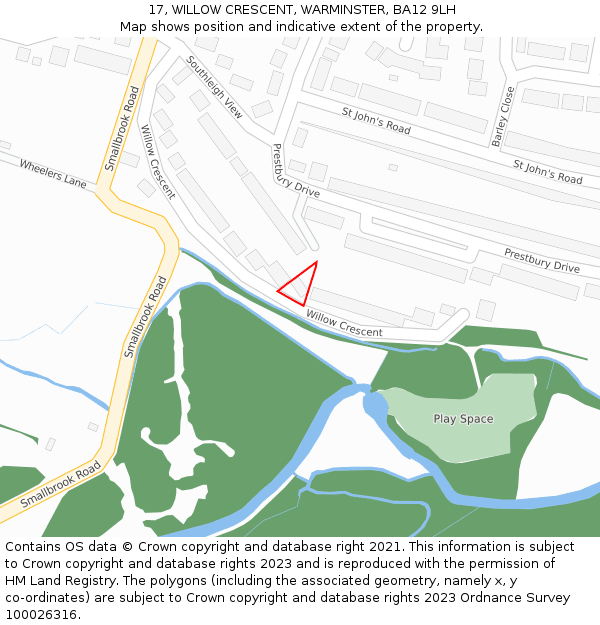 17, WILLOW CRESCENT, WARMINSTER, BA12 9LH: Location map and indicative extent of plot