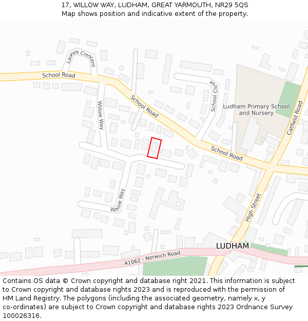 17, WILLOW WAY, LUDHAM, GREAT YARMOUTH, NR29 5QS: Location map and indicative extent of plot