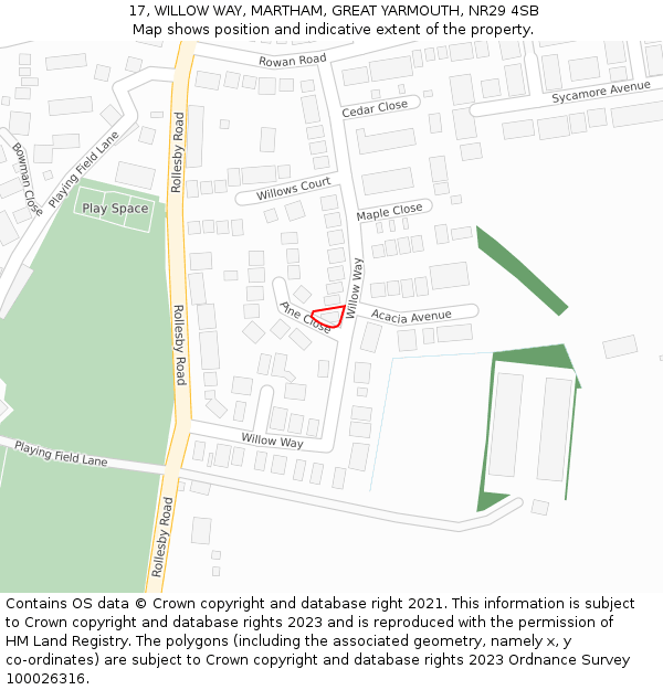 17, WILLOW WAY, MARTHAM, GREAT YARMOUTH, NR29 4SB: Location map and indicative extent of plot