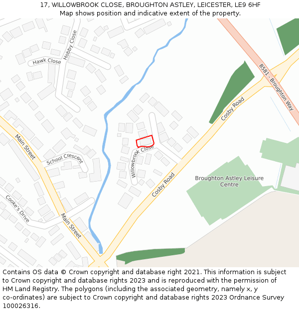 17, WILLOWBROOK CLOSE, BROUGHTON ASTLEY, LEICESTER, LE9 6HF: Location map and indicative extent of plot