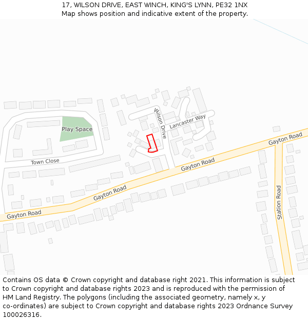 17, WILSON DRIVE, EAST WINCH, KING'S LYNN, PE32 1NX: Location map and indicative extent of plot