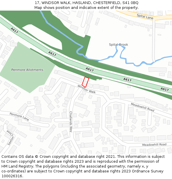 17, WINDSOR WALK, HASLAND, CHESTERFIELD, S41 0BQ: Location map and indicative extent of plot