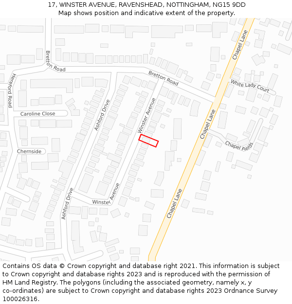 17, WINSTER AVENUE, RAVENSHEAD, NOTTINGHAM, NG15 9DD: Location map and indicative extent of plot