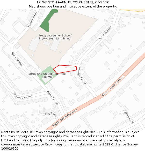 17, WINSTON AVENUE, COLCHESTER, CO3 4NG: Location map and indicative extent of plot