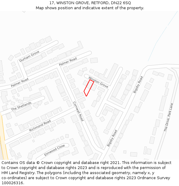 17, WINSTON GROVE, RETFORD, DN22 6SQ: Location map and indicative extent of plot