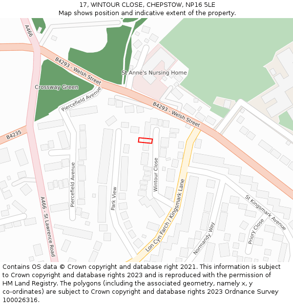 17, WINTOUR CLOSE, CHEPSTOW, NP16 5LE: Location map and indicative extent of plot