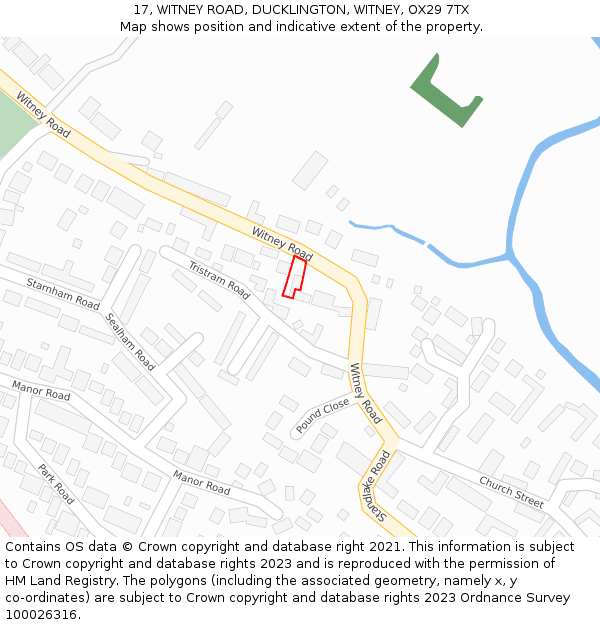 17, WITNEY ROAD, DUCKLINGTON, WITNEY, OX29 7TX: Location map and indicative extent of plot