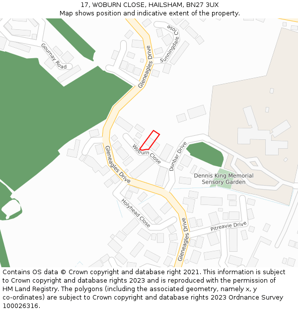 17, WOBURN CLOSE, HAILSHAM, BN27 3UX: Location map and indicative extent of plot