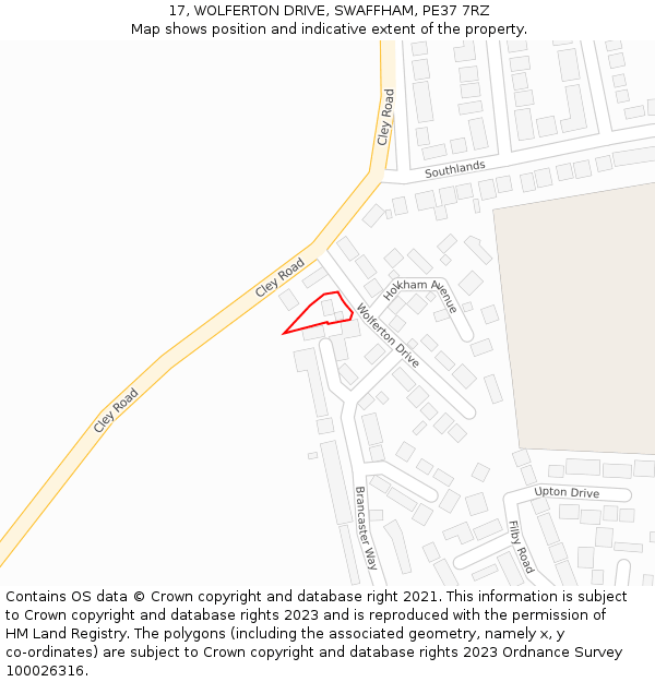 17, WOLFERTON DRIVE, SWAFFHAM, PE37 7RZ: Location map and indicative extent of plot