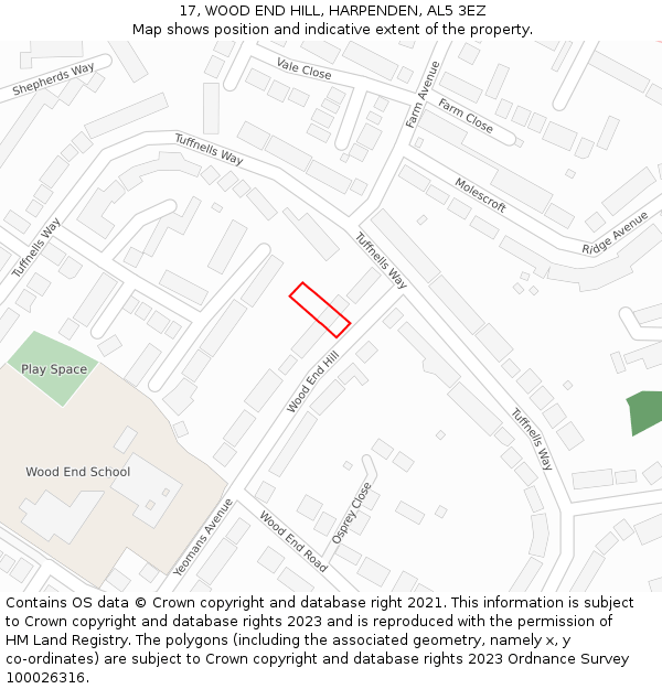17, WOOD END HILL, HARPENDEN, AL5 3EZ: Location map and indicative extent of plot