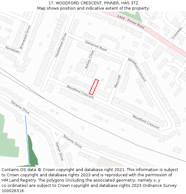 17, WOODFORD CRESCENT, PINNER, HA5 3TZ: Location map and indicative extent of plot