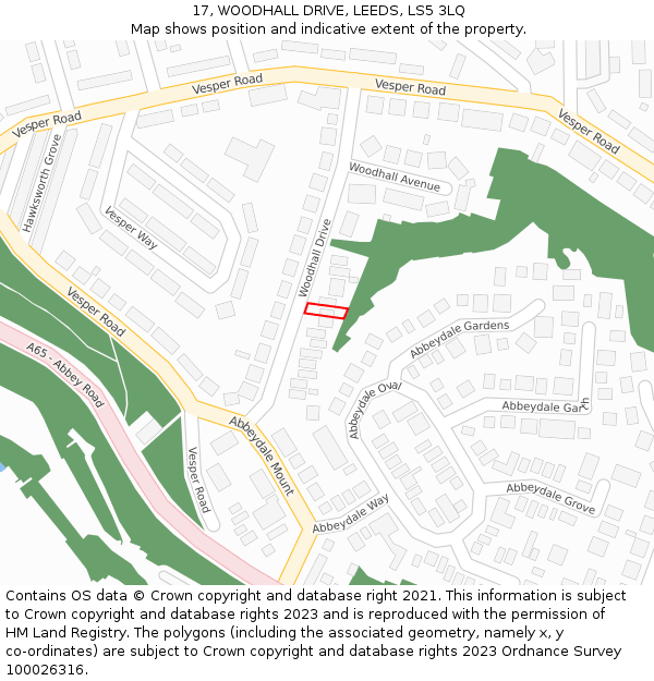 17, WOODHALL DRIVE, LEEDS, LS5 3LQ: Location map and indicative extent of plot