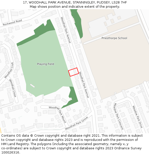 17, WOODHALL PARK AVENUE, STANNINGLEY, PUDSEY, LS28 7HF: Location map and indicative extent of plot