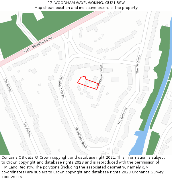 17, WOODHAM WAYE, WOKING, GU21 5SW: Location map and indicative extent of plot