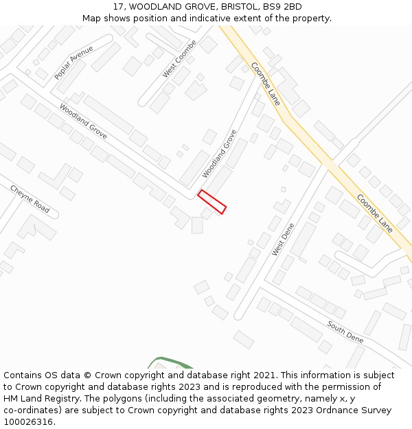 17, WOODLAND GROVE, BRISTOL, BS9 2BD: Location map and indicative extent of plot
