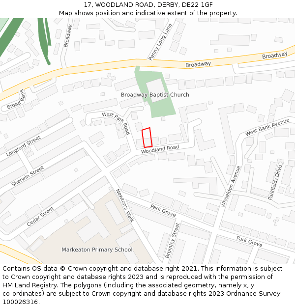 17, WOODLAND ROAD, DERBY, DE22 1GF: Location map and indicative extent of plot