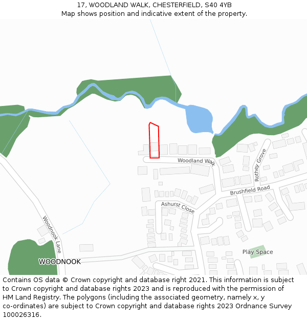 17, WOODLAND WALK, CHESTERFIELD, S40 4YB: Location map and indicative extent of plot