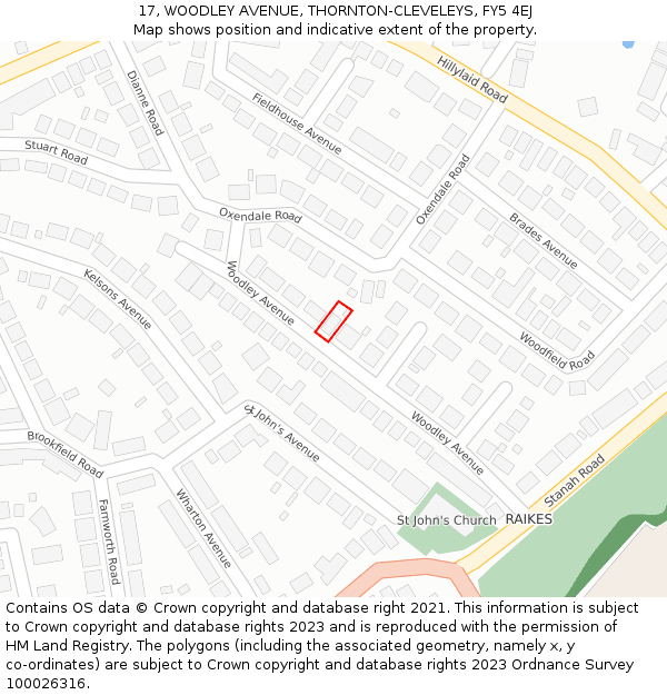 17, WOODLEY AVENUE, THORNTON-CLEVELEYS, FY5 4EJ: Location map and indicative extent of plot