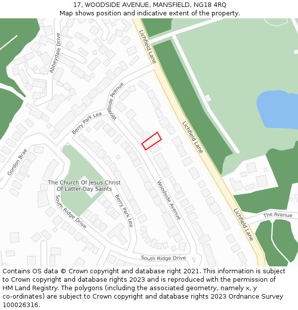 17, WOODSIDE AVENUE, MANSFIELD, NG18 4RQ: Location map and indicative extent of plot
