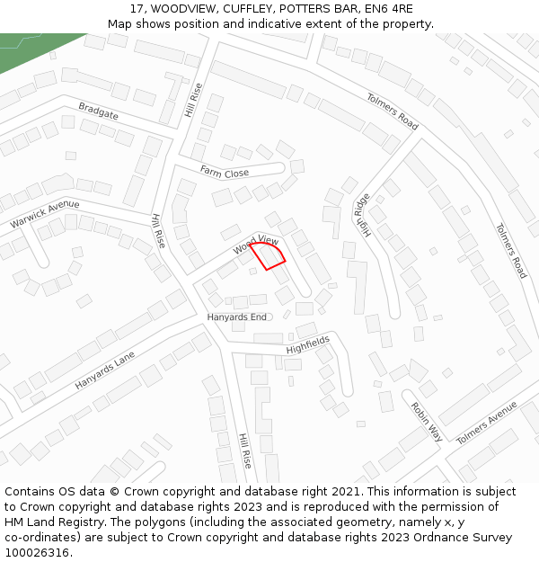 17, WOODVIEW, CUFFLEY, POTTERS BAR, EN6 4RE: Location map and indicative extent of plot