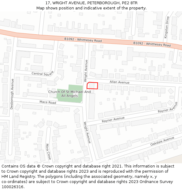 17, WRIGHT AVENUE, PETERBOROUGH, PE2 8TR: Location map and indicative extent of plot