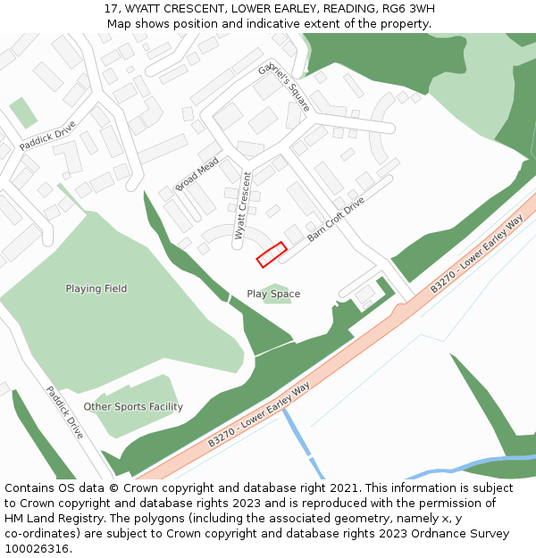 17, WYATT CRESCENT, LOWER EARLEY, READING, RG6 3WH: Location map and indicative extent of plot