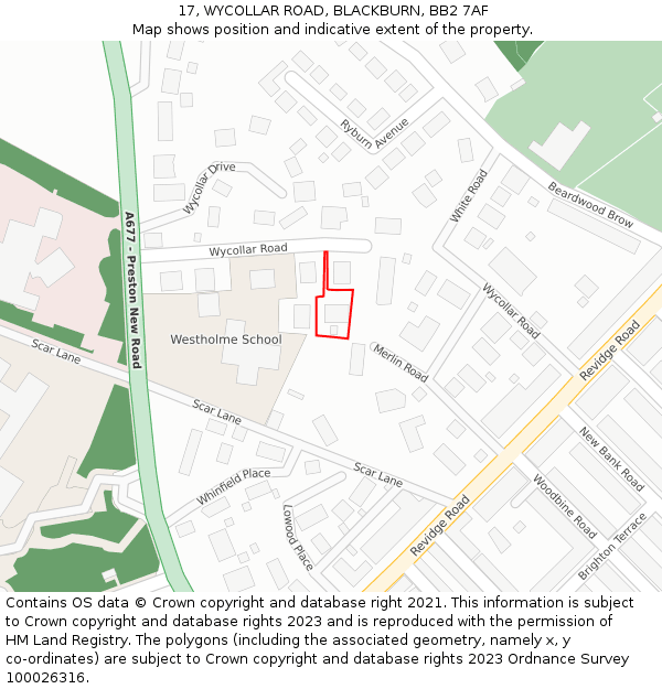 17, WYCOLLAR ROAD, BLACKBURN, BB2 7AF: Location map and indicative extent of plot