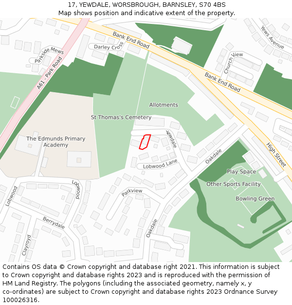 17, YEWDALE, WORSBROUGH, BARNSLEY, S70 4BS: Location map and indicative extent of plot