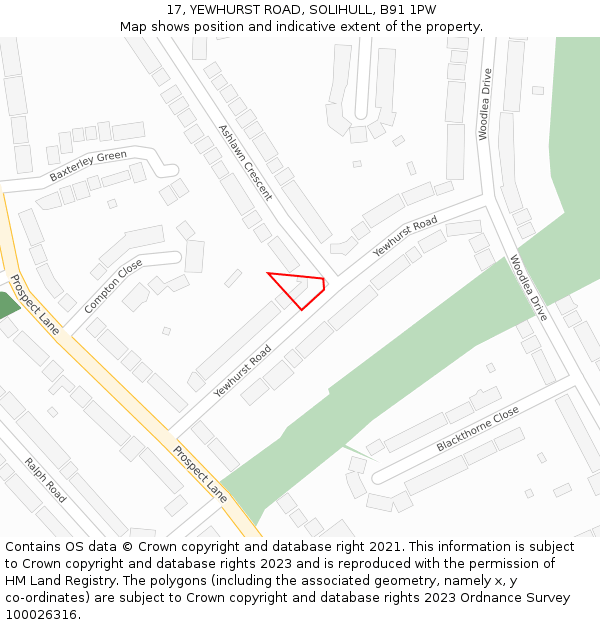 17, YEWHURST ROAD, SOLIHULL, B91 1PW: Location map and indicative extent of plot