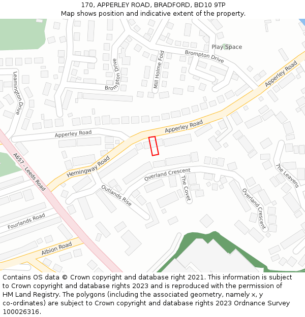 170, APPERLEY ROAD, BRADFORD, BD10 9TP: Location map and indicative extent of plot