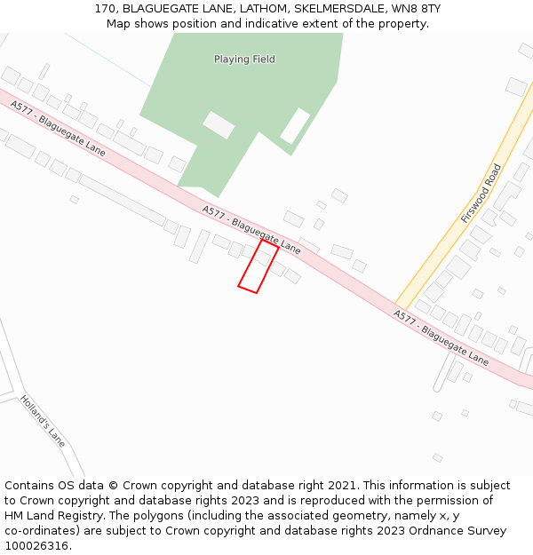 170, BLAGUEGATE LANE, LATHOM, SKELMERSDALE, WN8 8TY: Location map and indicative extent of plot
