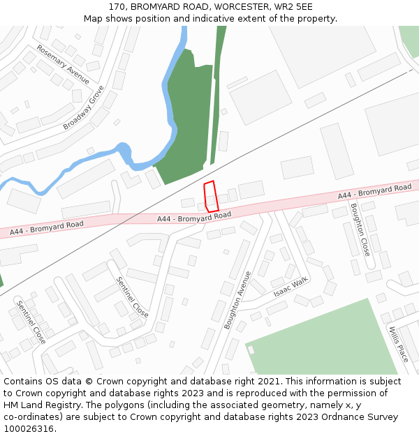 170, BROMYARD ROAD, WORCESTER, WR2 5EE: Location map and indicative extent of plot