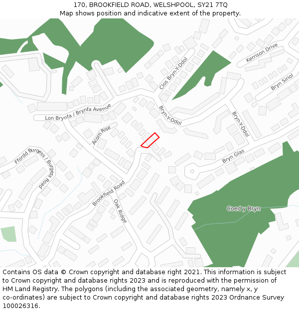 170, BROOKFIELD ROAD, WELSHPOOL, SY21 7TQ: Location map and indicative extent of plot