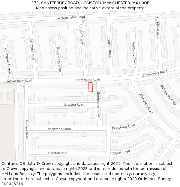 170, CANTERBURY ROAD, URMSTON, MANCHESTER, M41 0QR: Location map and indicative extent of plot