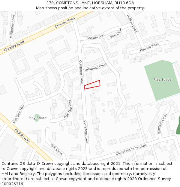 170, COMPTONS LANE, HORSHAM, RH13 6DA: Location map and indicative extent of plot