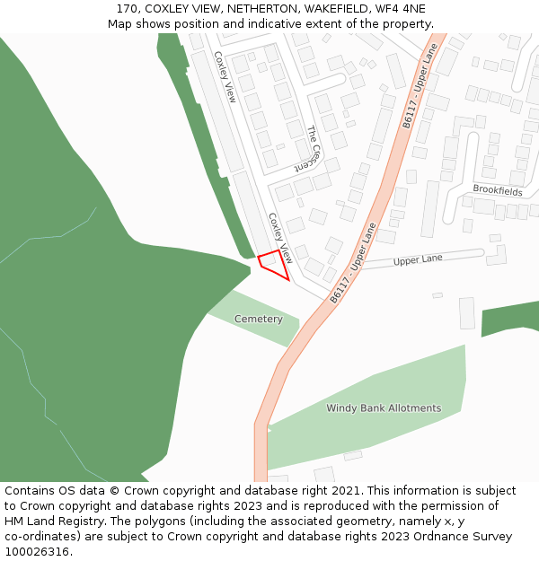 170, COXLEY VIEW, NETHERTON, WAKEFIELD, WF4 4NE: Location map and indicative extent of plot