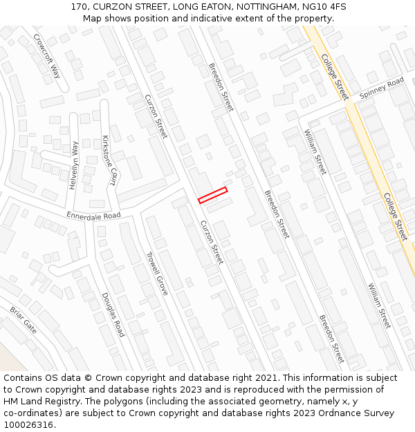 170, CURZON STREET, LONG EATON, NOTTINGHAM, NG10 4FS: Location map and indicative extent of plot