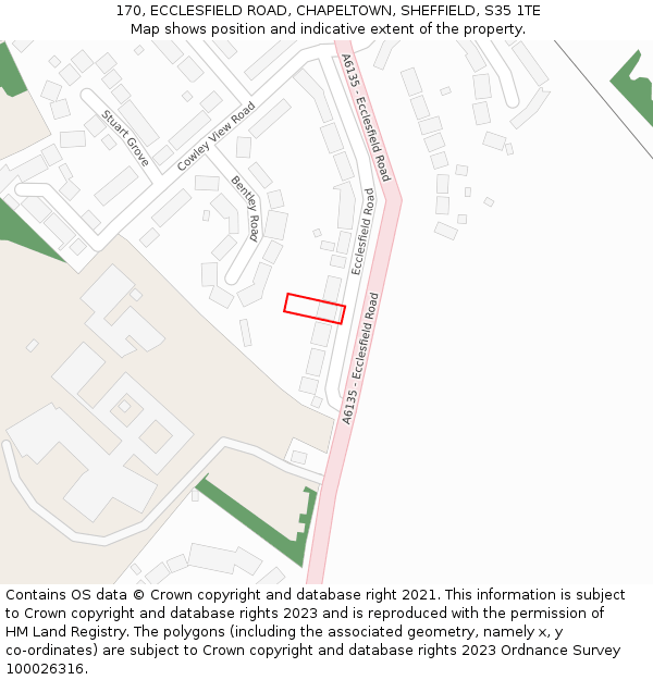 170, ECCLESFIELD ROAD, CHAPELTOWN, SHEFFIELD, S35 1TE: Location map and indicative extent of plot