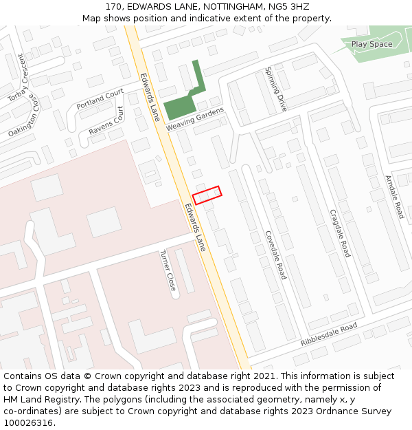170, EDWARDS LANE, NOTTINGHAM, NG5 3HZ: Location map and indicative extent of plot