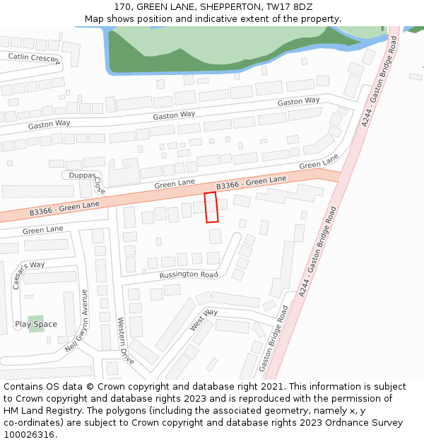 170, GREEN LANE, SHEPPERTON, TW17 8DZ: Location map and indicative extent of plot