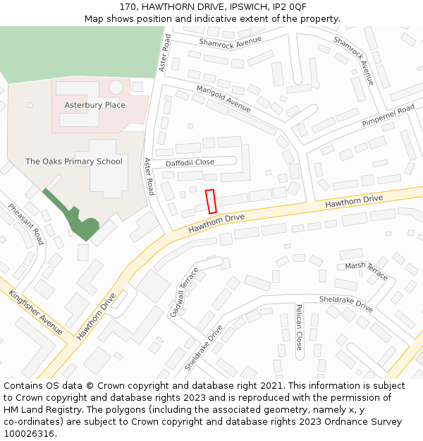 170, HAWTHORN DRIVE, IPSWICH, IP2 0QF: Location map and indicative extent of plot