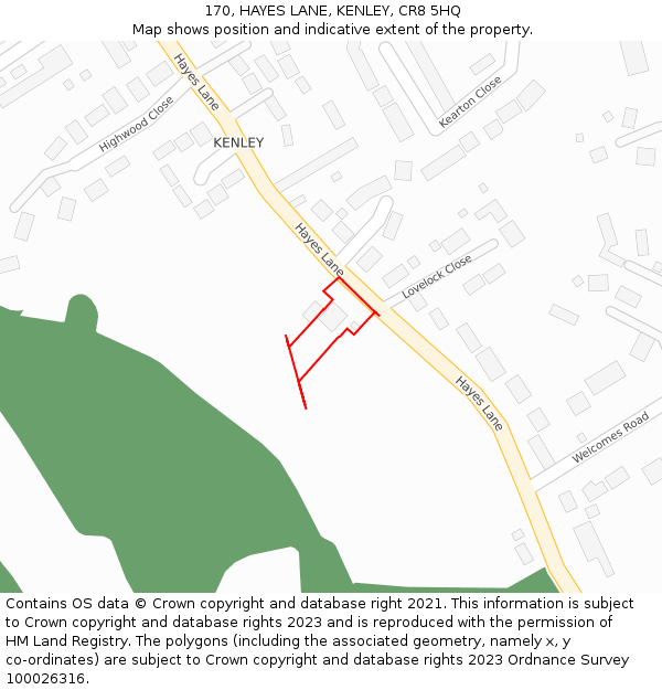 170, HAYES LANE, KENLEY, CR8 5HQ: Location map and indicative extent of plot