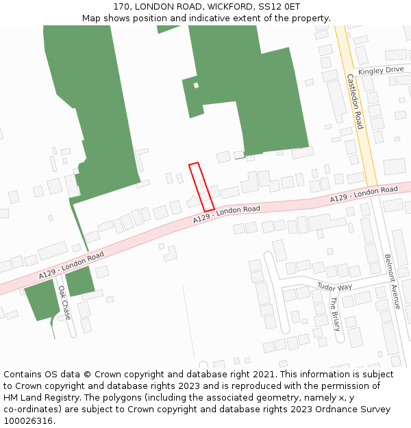 170, LONDON ROAD, WICKFORD, SS12 0ET: Location map and indicative extent of plot