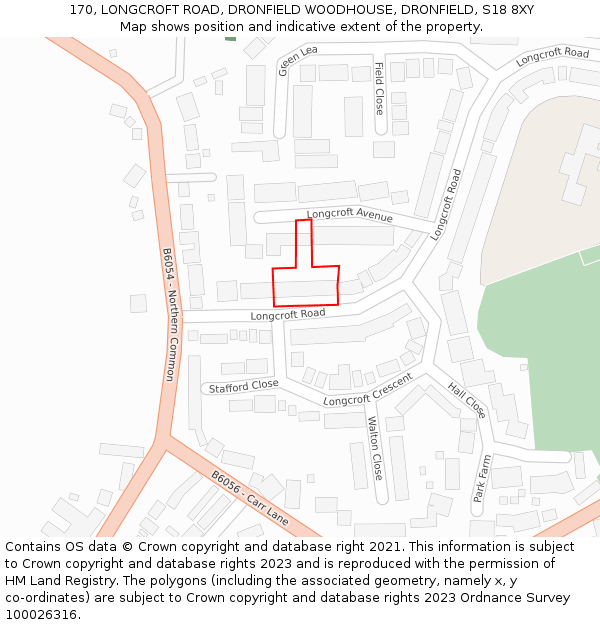 170, LONGCROFT ROAD, DRONFIELD WOODHOUSE, DRONFIELD, S18 8XY: Location map and indicative extent of plot