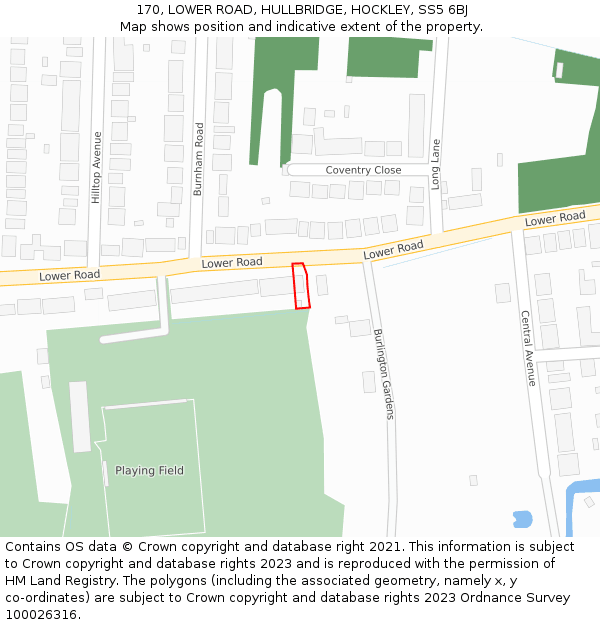 170, LOWER ROAD, HULLBRIDGE, HOCKLEY, SS5 6BJ: Location map and indicative extent of plot