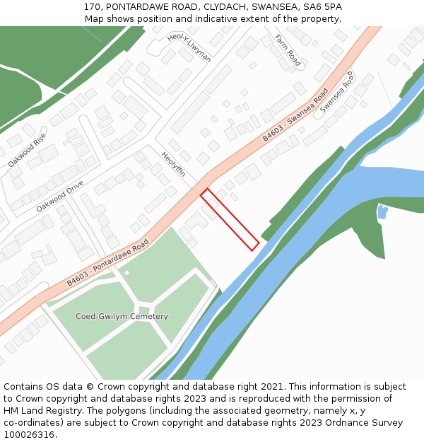 170, PONTARDAWE ROAD, CLYDACH, SWANSEA, SA6 5PA: Location map and indicative extent of plot