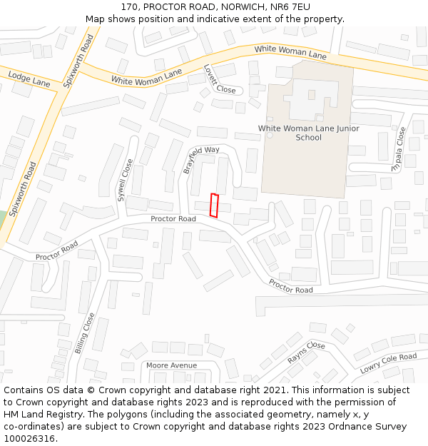 170, PROCTOR ROAD, NORWICH, NR6 7EU: Location map and indicative extent of plot