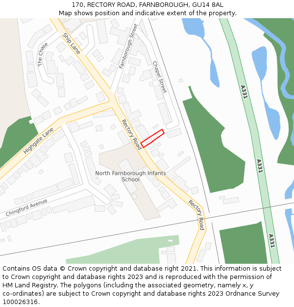 170, RECTORY ROAD, FARNBOROUGH, GU14 8AL: Location map and indicative extent of plot